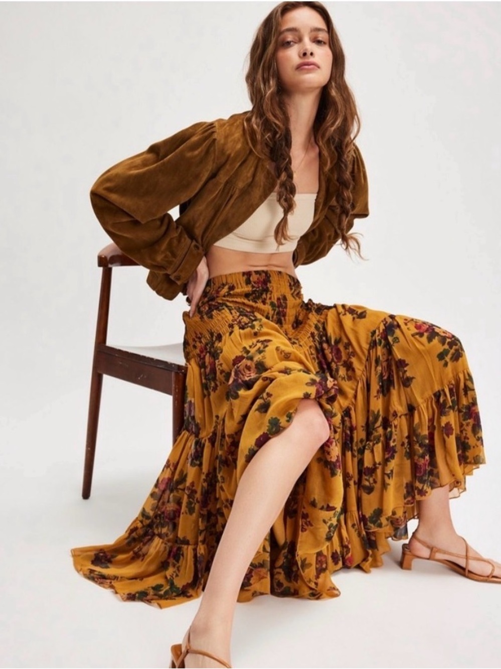 Free People Blooming Romance Set Skirt Only Size XS Marigold Floral   N